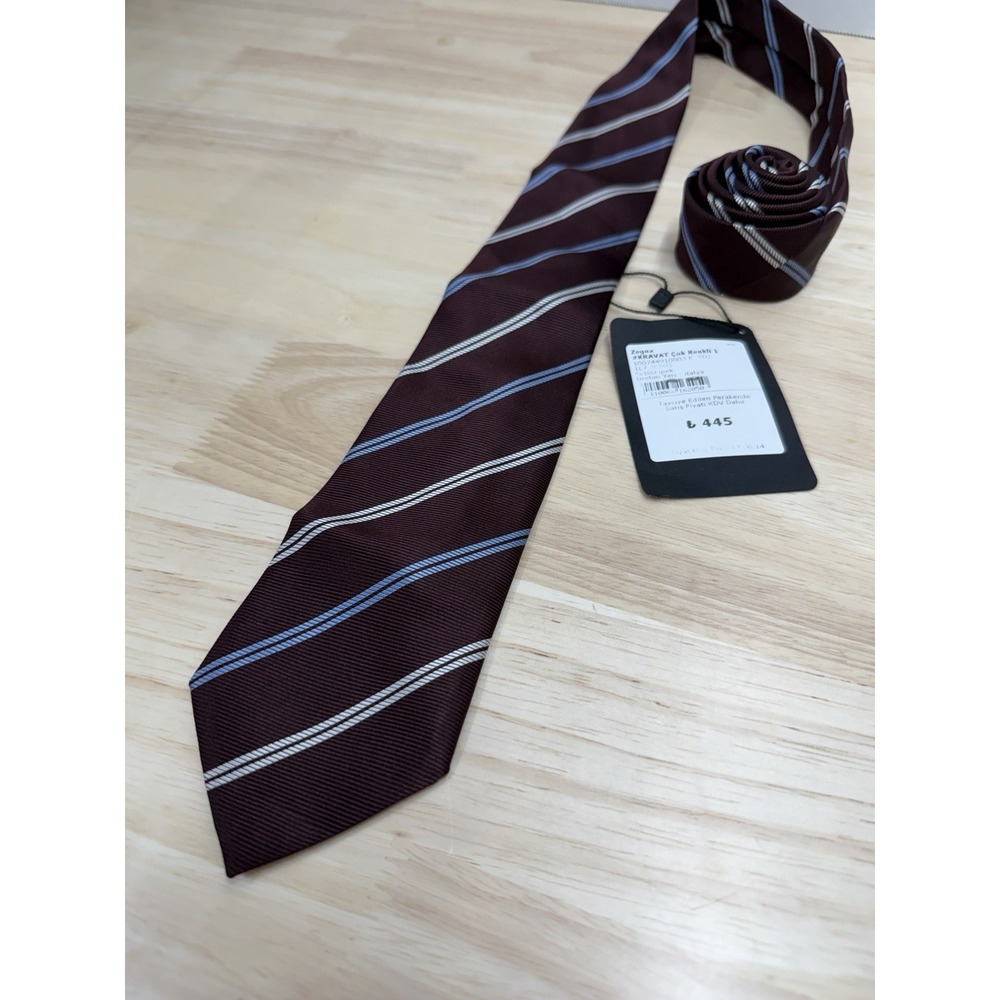 Ermenegildo Zegna 100% Silk Brown Striped Tie Necktie Made in Italy - New